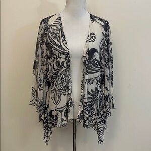 Anthropologie Lilka Off White & Black Paisley Sheer Batwing Wrap One Size